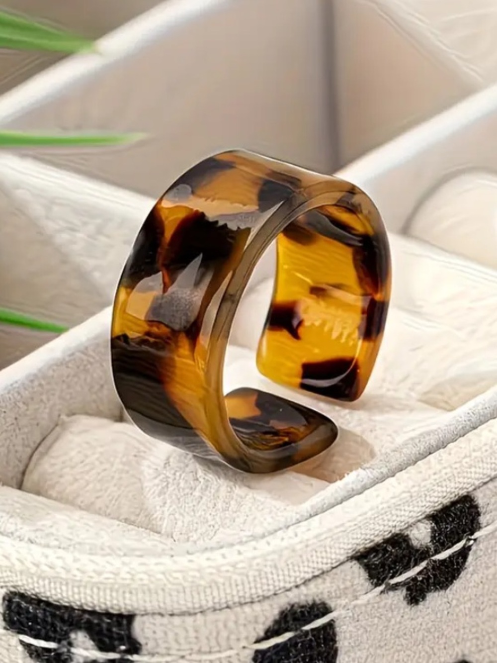 Tortoiseshell Resin Open Band Ring